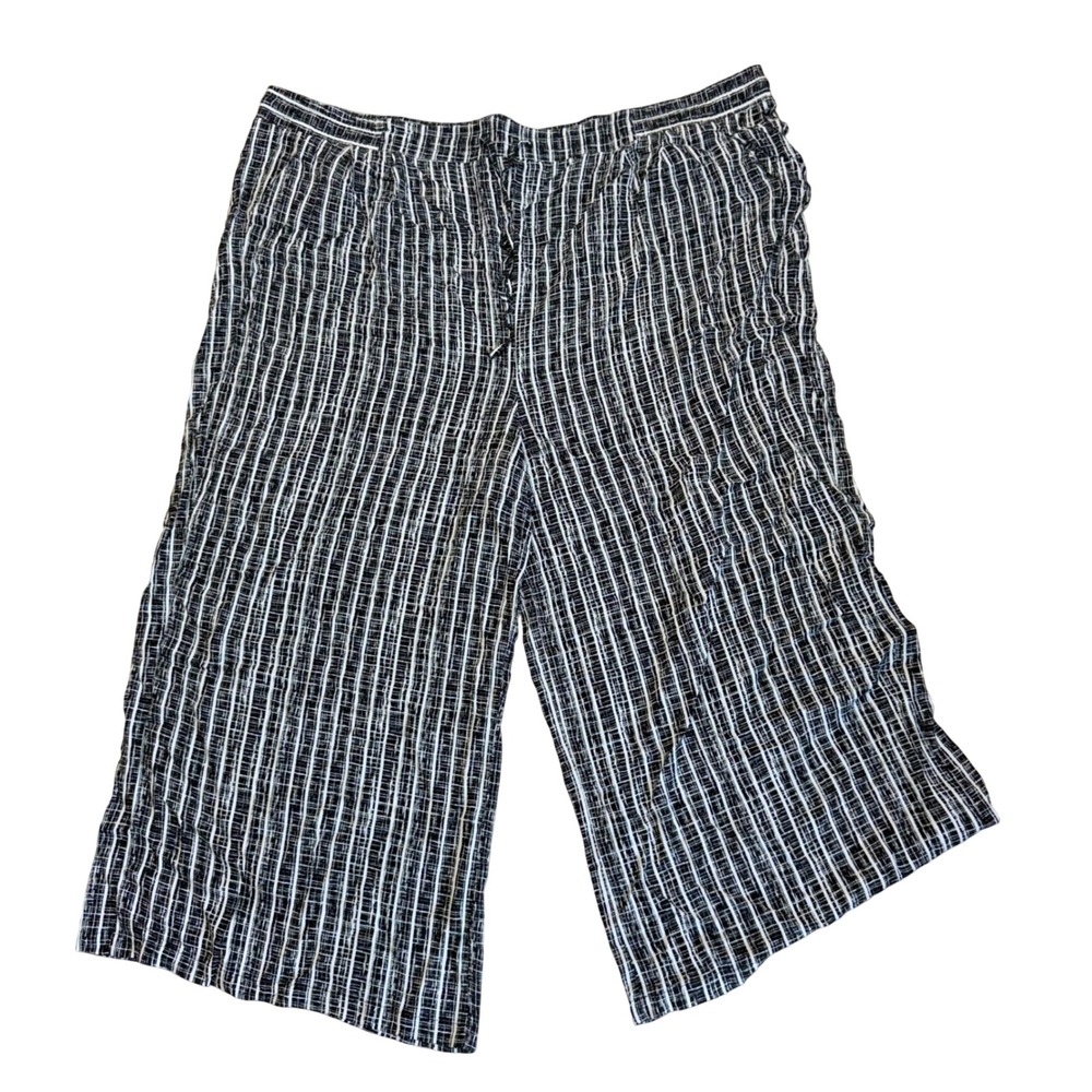 Torrid Wide Leg Pants Womens 6R Black White Grid Print Drawstring Rayon Gaucho‎